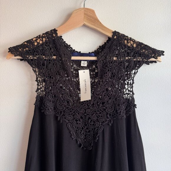 Francesca’s Blue Rain Black Crochet Bodice Mini Dress S Whimsigoth Fall Outfit - Picture 2 of 7